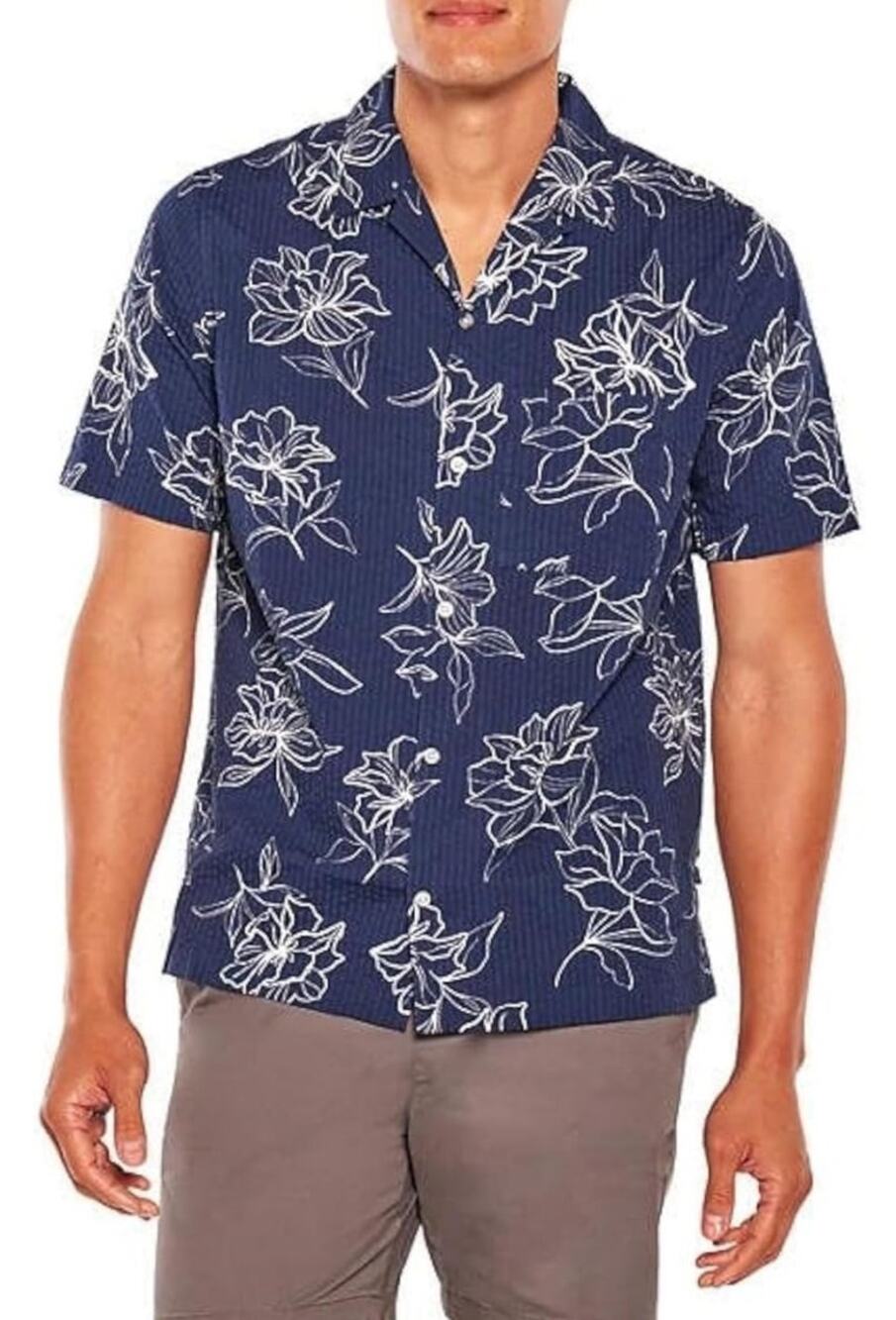 GAP navy and white floral Poplin button up 100% Cotton 2XL
